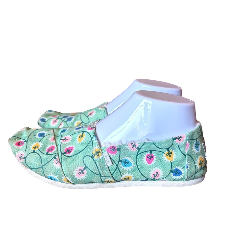 TOMS Alpargata Christmas Lights Mint Green Faux Fur Lined Slip On Shoes Womens 9